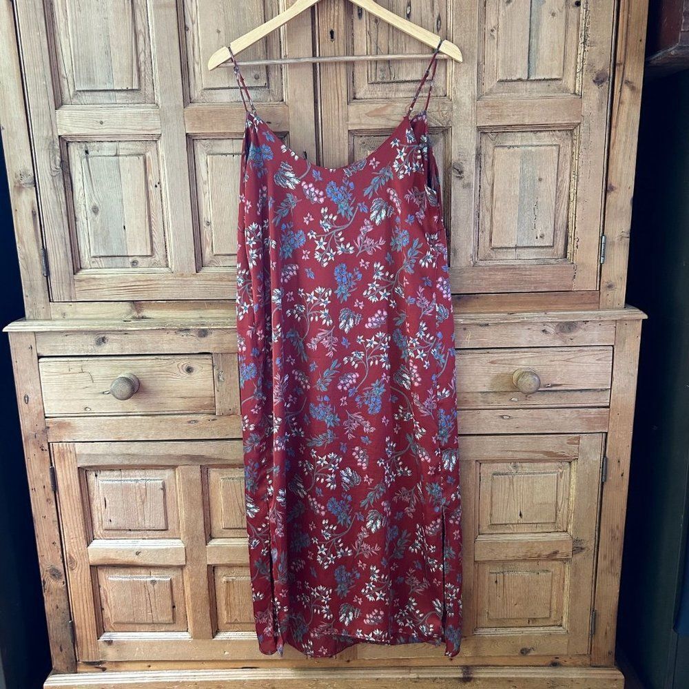 Forever 21 Contemporary Womens Large Brown Rust Red Satin Floral Dress Tank - Picture 8 of 10